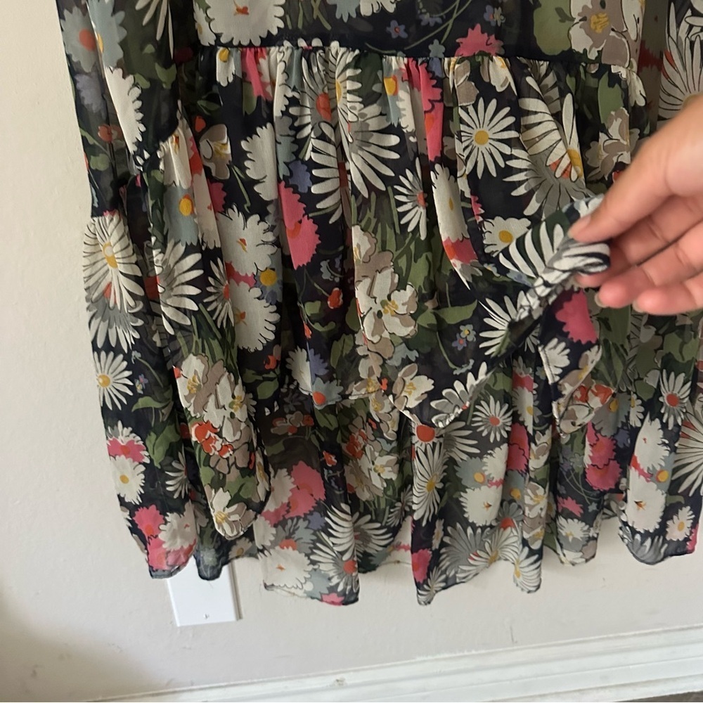 Zara Floral transparent boho blogger Midi Shirt Duster Dress Navy M - Picture 7 of 9